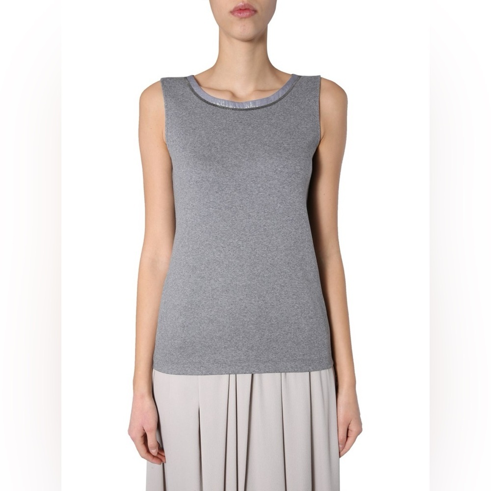 FABIANA FILIPPI COTTON ROUND NECK TANK TOP WITH JEWEL DETAIL NWT Size S